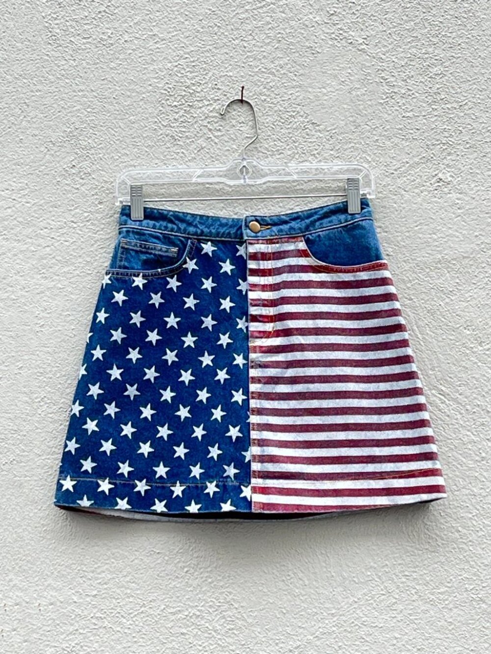 NWT American Apparel Red White & Blue USA Flag Denim Jean Mini Skirt Size Small